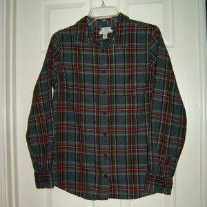 LL Bean Womens Small Gray Red Plaid Flannel Button Front Shirt,  Size M